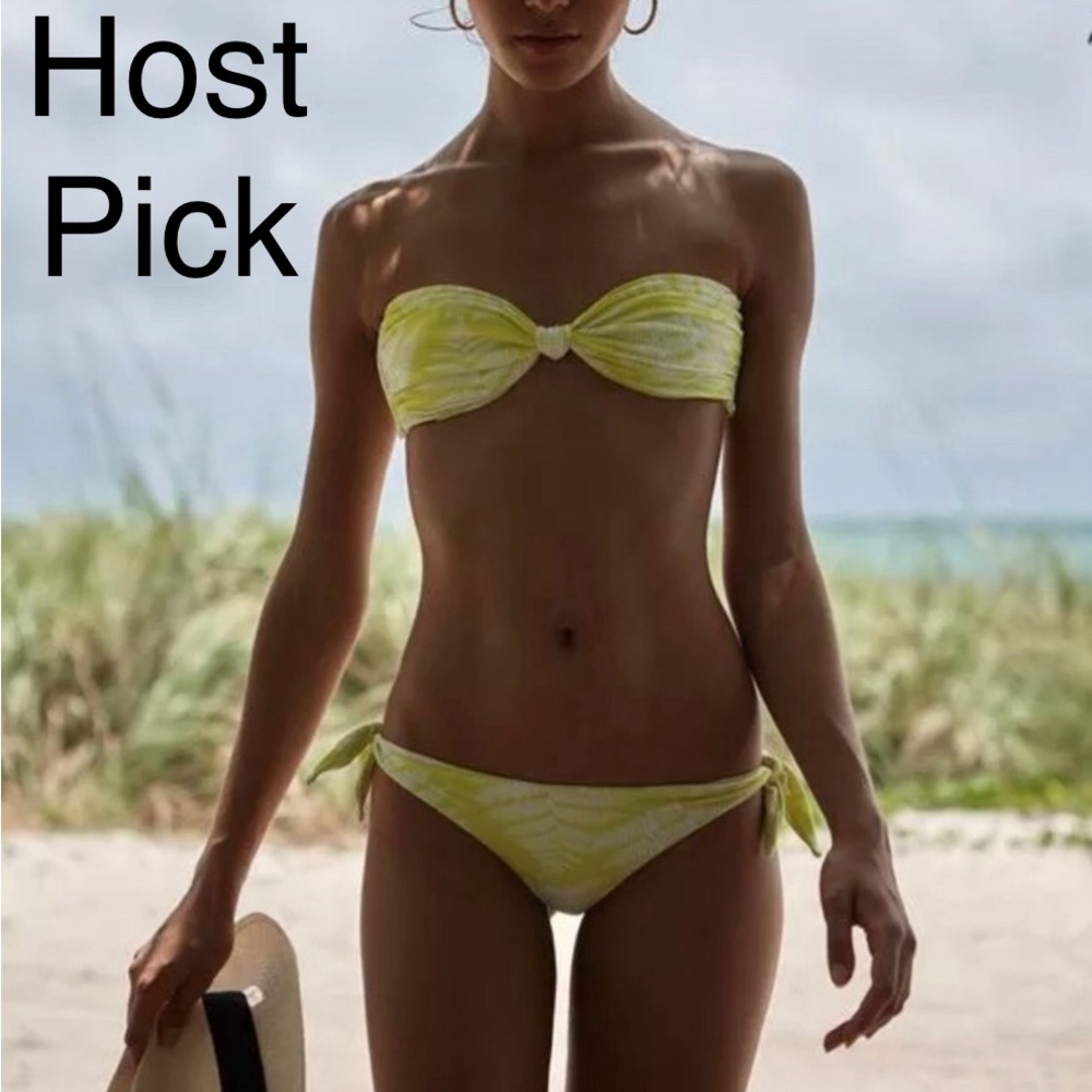 Free People Mikoh Yellow White Fern Lilikoi Bikini Whole Set Top Bottom Neon